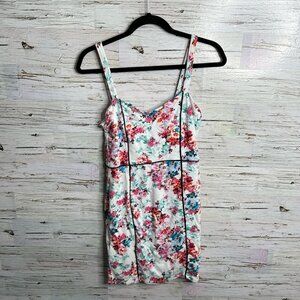 Bershka floral  mini tank dress size medium pink white size medium